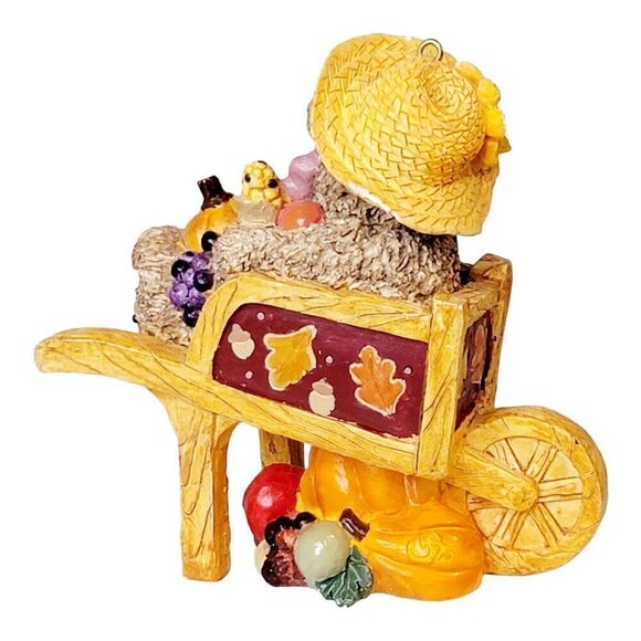 Vtg Fall Harvest Thanksgiving Resin Bear Pumpkins In Wheel Barrow Halloween READ - Picture 4 of 12